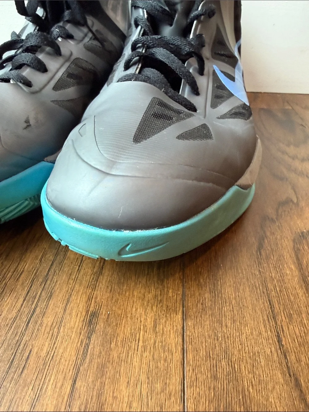 Nike Gray & Teal Blue High-Top Basketball Shoes with Blue Swoosh